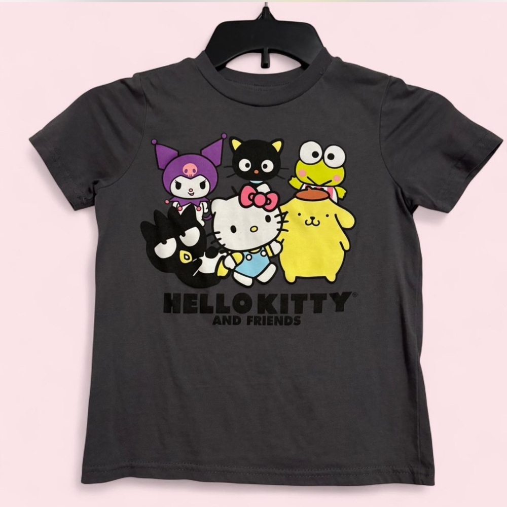 Hello Kitty Charcoal Graphic Tee with Multicolor Characters